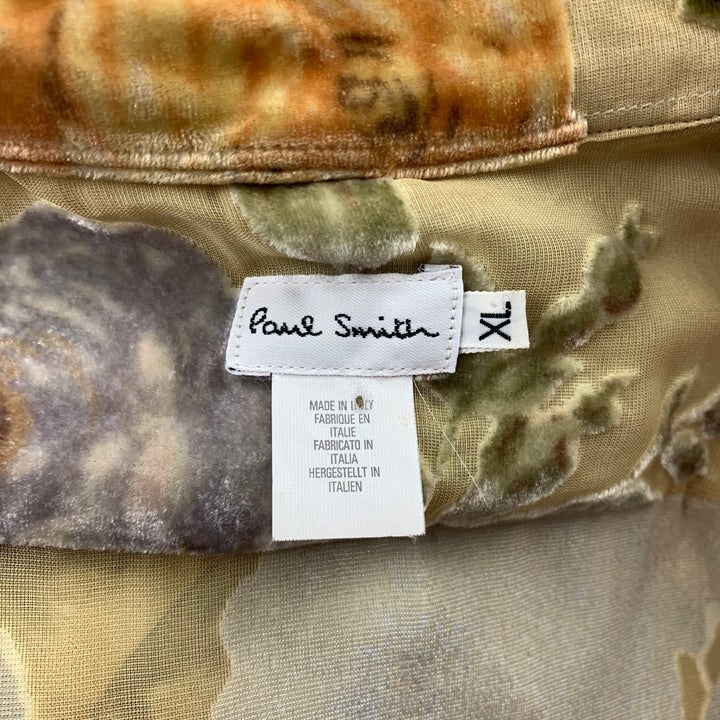 PAUL SMITH Talla XL Camisa de manga larga con botones de viscosa / seda floral beige