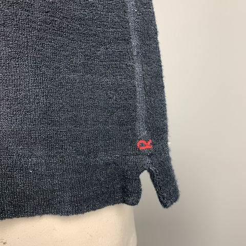 45rpm Size M Navy Textured Terry Cloth Knit Single Button Polo
