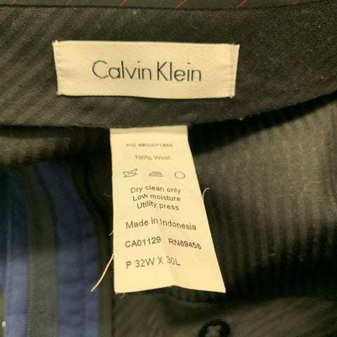 CALVIN KLEIN Size 38 Blue Solid Wool Notch Lapel Suit