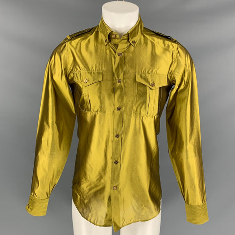 BURBERRY PRORSUM Spring 2008 Size S Mustard Metallic Silk Button Down Long Sleeve Shirt