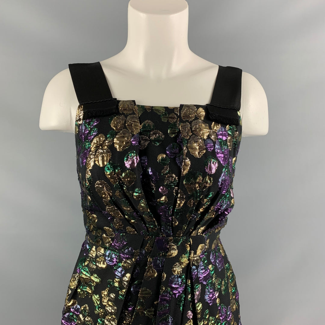 MARC JACOBS Size 2 Black, Gold & Purple Jacquard Cotton Blend Cocktail Dress