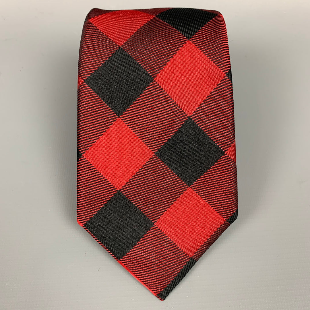 TOMMY Cravate en soie à carreaux Buffalo noire et rouge