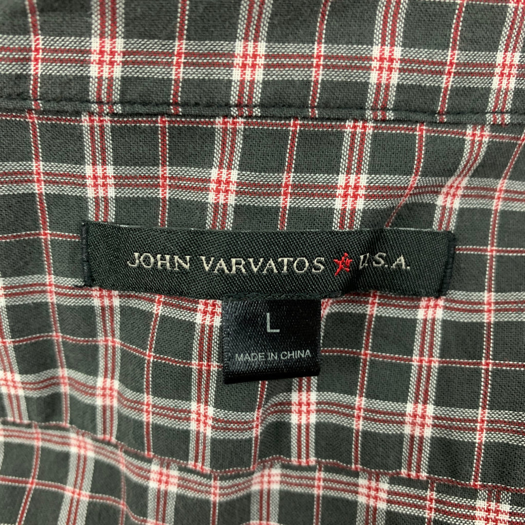 JOHN VARVATOS Taille L Chemise à manches longues en coton à carreaux rouge noir