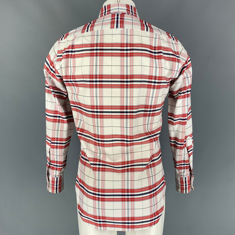 THOM BROWNE Size M White & Red Plaid Cotton Oxford Long Sleeve Shirt