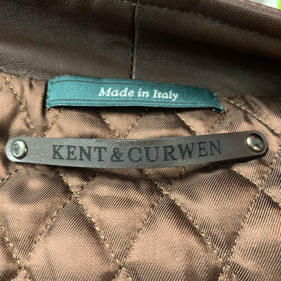 KENT &amp; CURWEN Taille M Veste zippée en cuir massif marron