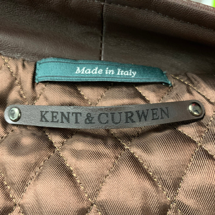 KENT &amp; CURWEN Taille M Veste zippée en cuir massif marron