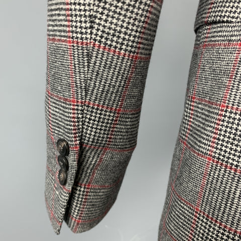 MICHAEL BASTIAN Size 36 Black & White Plaid Wool Peak Lapel Sport Coat