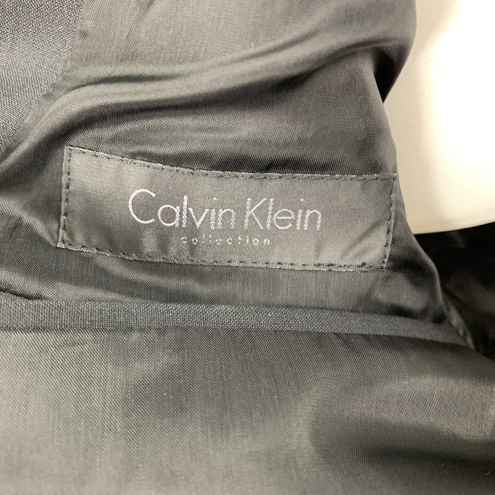 CALVIN KLEIN COLLECTION Size 38 Black Wool Rubber Piping Notch Lapel Blazer