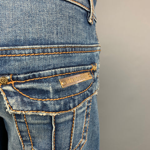 ROBERTO CAVALLI Taille 6 Short en coton/polyuréthane à ourlet zébré indigo et marron