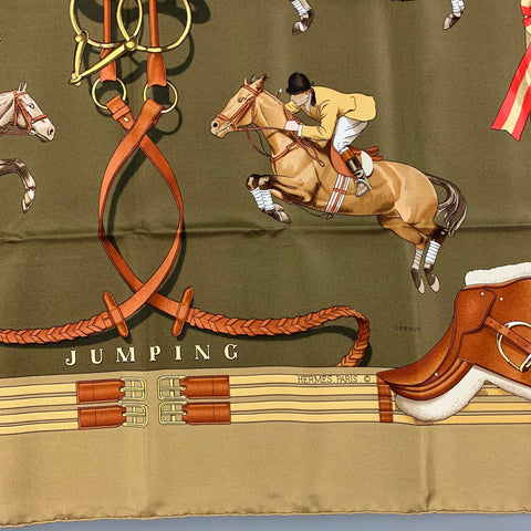 HERMES by Philippe Ledoux Écharpe En Sergé De Soie Équestre Olive Taupe