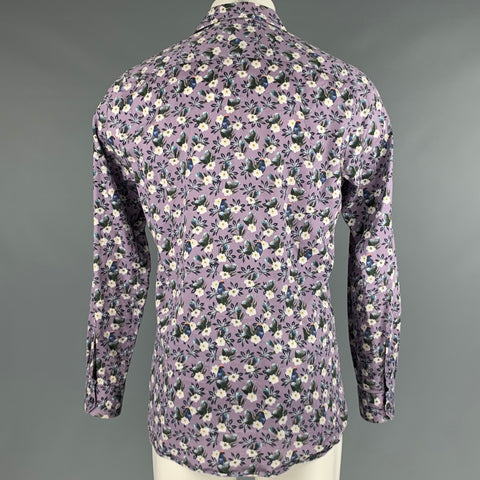 TED BAKER Size M Purple Multi-Color Floral Cotton Elastane Long Sleeve Shirt