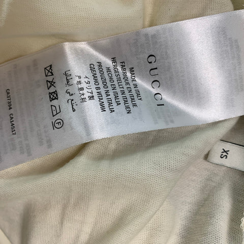 GUCCI Size XS Beige Multi-Color Embroidery Cotton Crew-Neck T-shirt