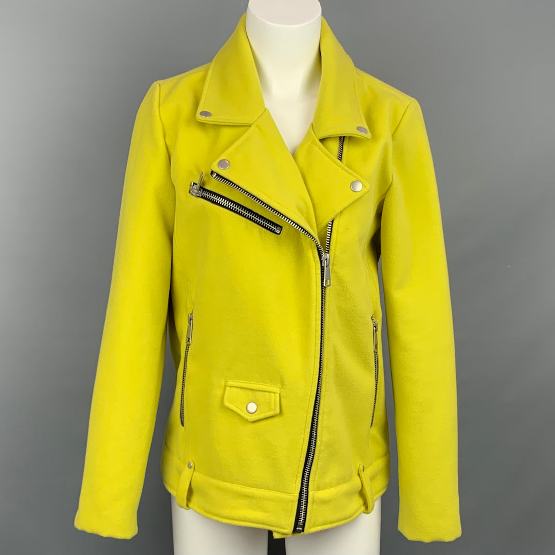 AVEC LES FILLES Size S Yellow Polyester Blend Biker Jacket
