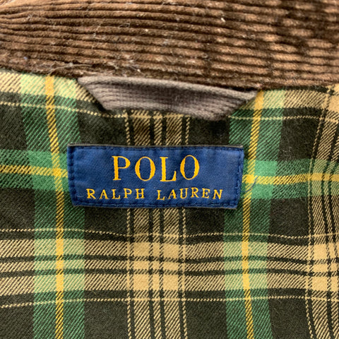 RALPH LAUREN Size L Moss Green Distressed Coated Cotton Zip & Snaps Jacket