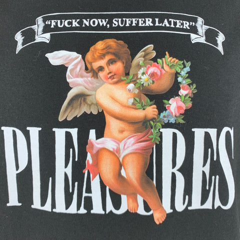 PLEASURES Taille L T-shirt à col rond en coton graphique noir