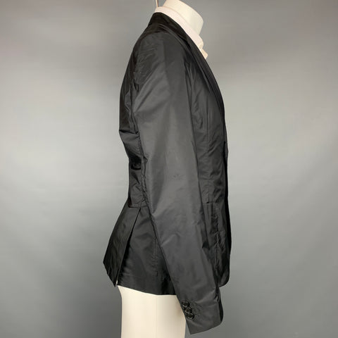PRADA Size US 40 Black Nylon Notch Lapel Sport Coat Jacket
