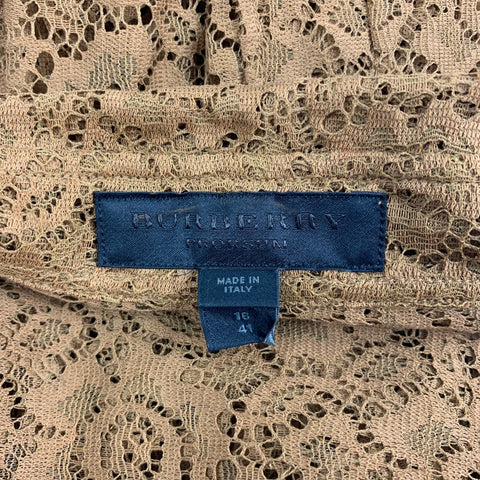 BURBERRY PRORSUM Spring 2016 Size L Brown Floral Lace Button Down Long Sleeve Shirt