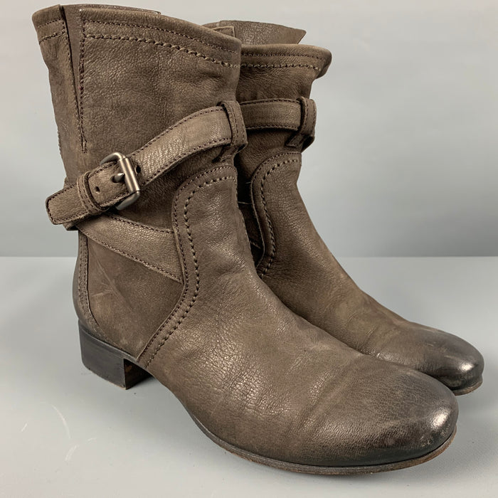 PRADA Size 10 Brown Leather Ankle Strap Boots