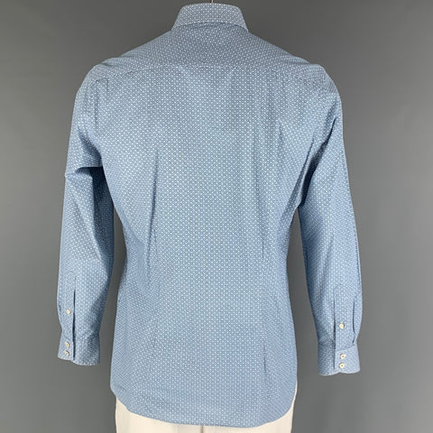 TED BAKER Size L Blue White Dots Cotton Long Sleeve Shirt