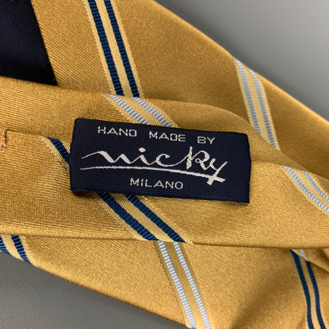 MICKY Gold Blue Diagonal Stripe Silk Tie