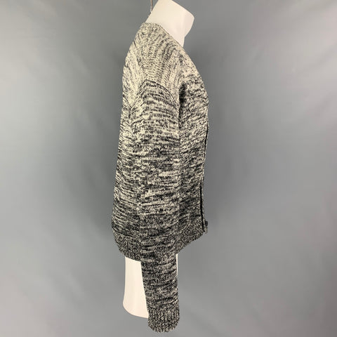 T by ALEXANDER WANG Size M Black White Marbled Cotton Blend V-Neck Sweater