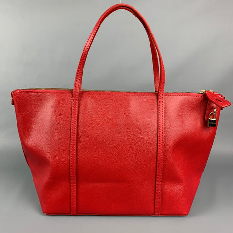 DOLCE & GABBANA Red Textured Leather Shopping Vitello Stampa Dauphi Tote