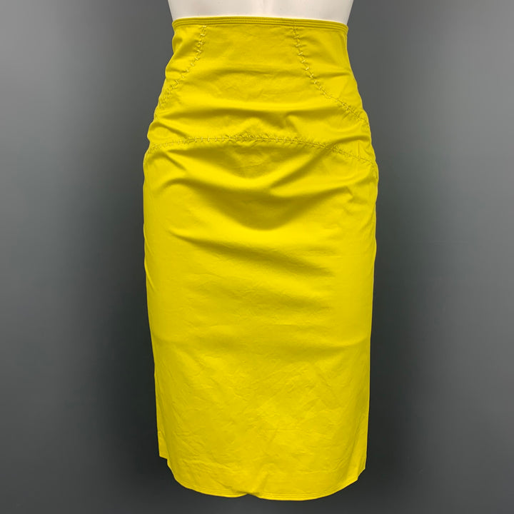 SALVATORE FERRAGAMO Size 2 Yellow Stitched Cotton Pencil Skirt