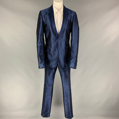 GUCCI Talla 36 Traje regular con solapa de muesca de acetato de algodón azul