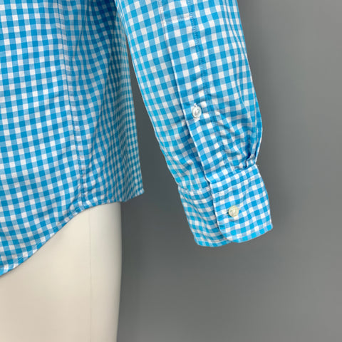 RALPH LAUREN Size S Aqua Checkered Cotton Spread Collar Button Up Long Sleeve Shirt