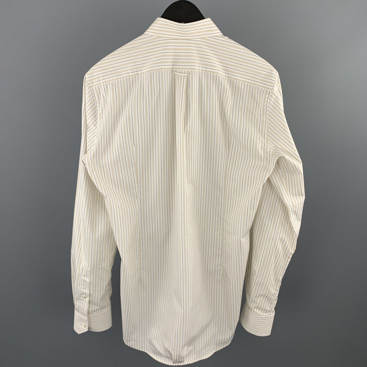 DOLCE & GABBANA Size M White Stripe Cotton 3/4 Sleeves Long Sleeve Shirt