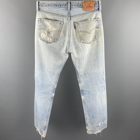 LEVI STRAUSS Taille 32 Jean en denim vieilli bleu clair avec braguette boutonnée