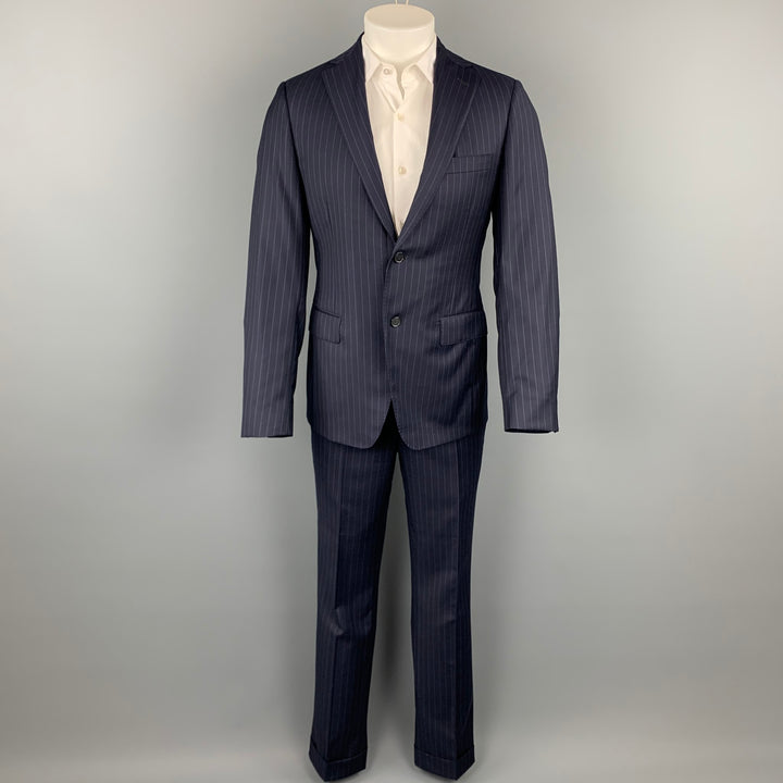 SAMUELSOHN Size 38 Navy Stripe Wool Notch Lapel Custom Suit