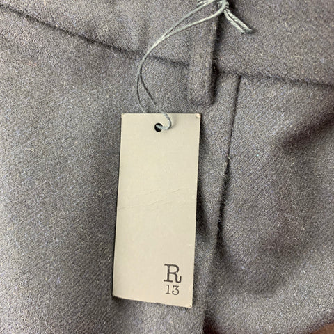 R13 Size 31 Black Wool Button Fly Cropped Pleated Dress Pants