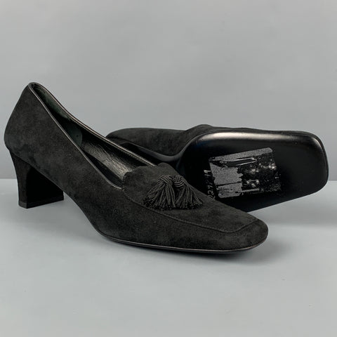SALVATORE FERRAGAMO Size 9 Black Suede Tassels Pumps