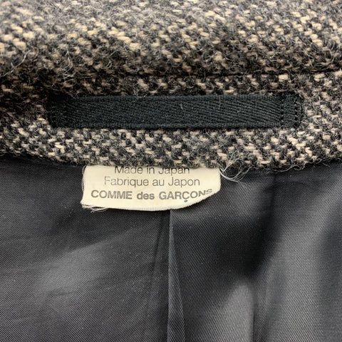 COMME des GARCONS HOMME PLUS Size XL Taupe & Black Tweed Linen / Wool Peak Lapel Coat
