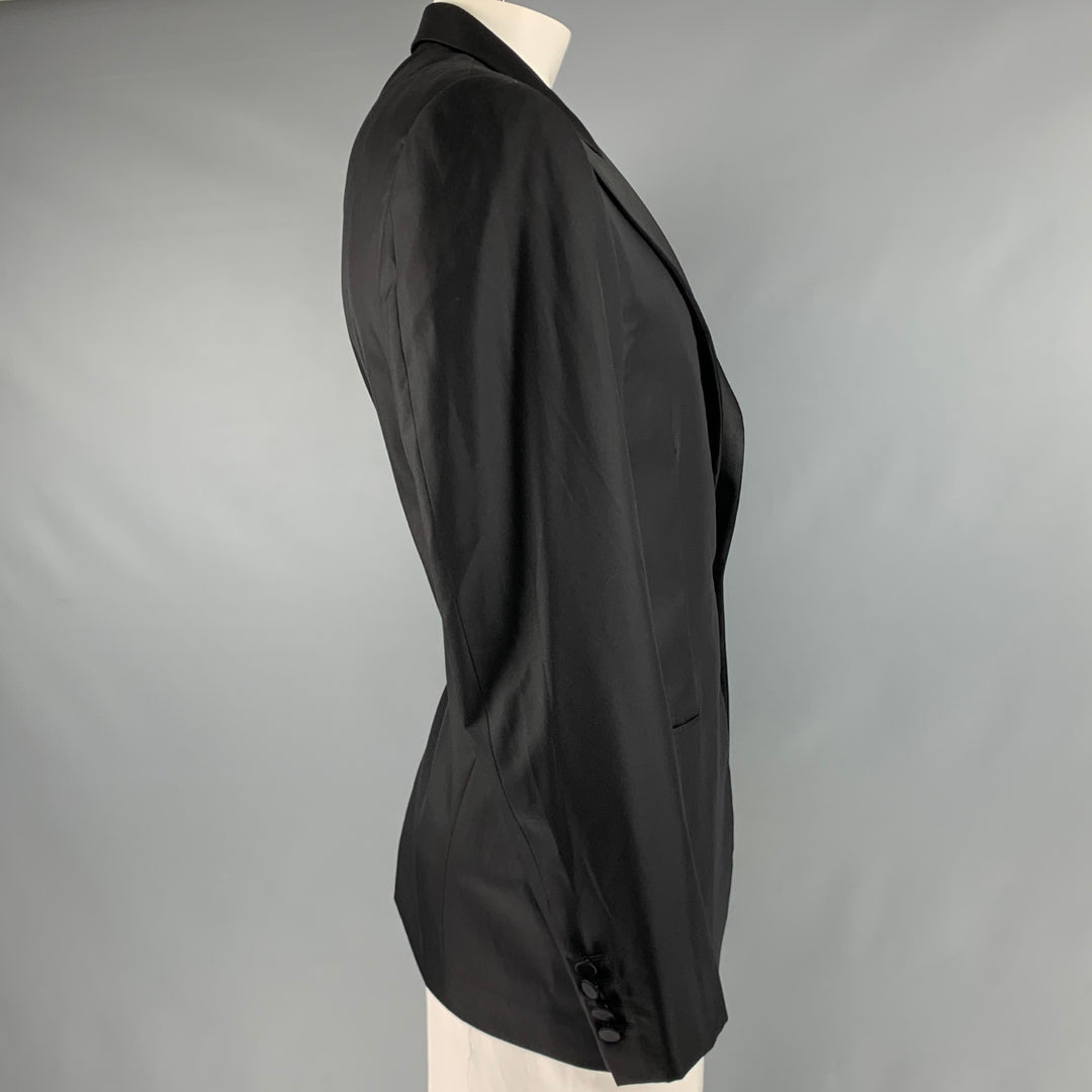 LANVIN Size 46 Black Wool Silk Tuxedo Sport Coat
