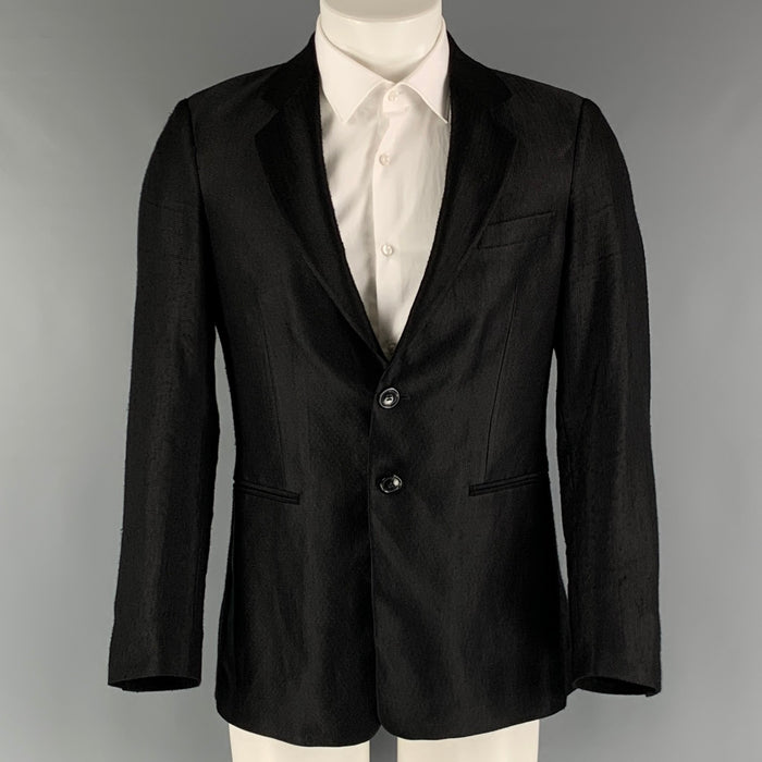 EMPORIO ARMANI Size 38 Black Solid Acetate Wool Notch Lapel Sport Coat