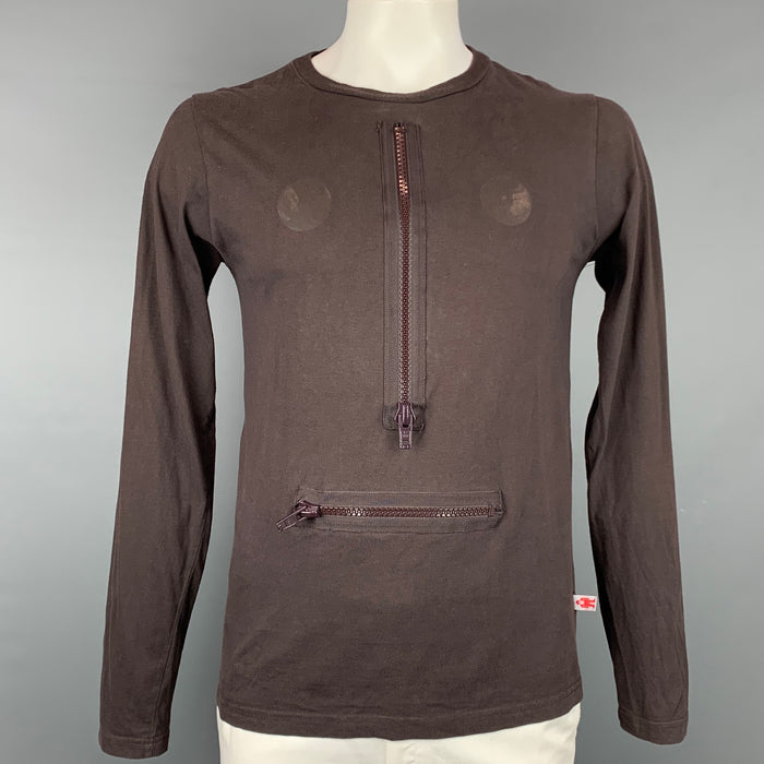 WALTER VAN BEIRENDONCK Size XXL Brown Cotton Zipper Embellishment Long Sleeve Pullover