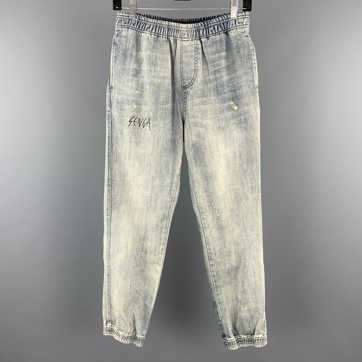 AGNES B. SPORT Size 26 Indigo Acid Wash Denim Elastic Waistband Jeans