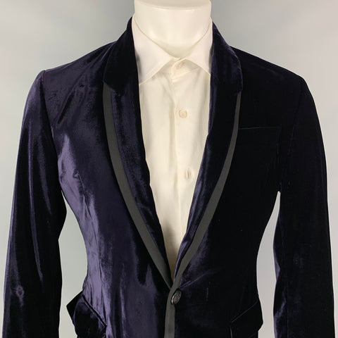 JUST CAVALLI Size 40 Purple Velvet Viscose Blend Shawl Collar Sport Coat
