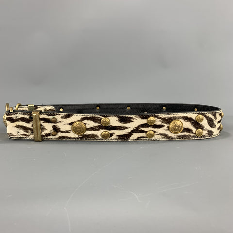 GIANNI VERSACE Studded Size 32 Beige Leather Pony Hair Brown Belt