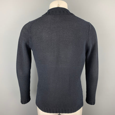 EDIFICE Taille XS Cardigan à revers cranté en coton tricoté bleu marine