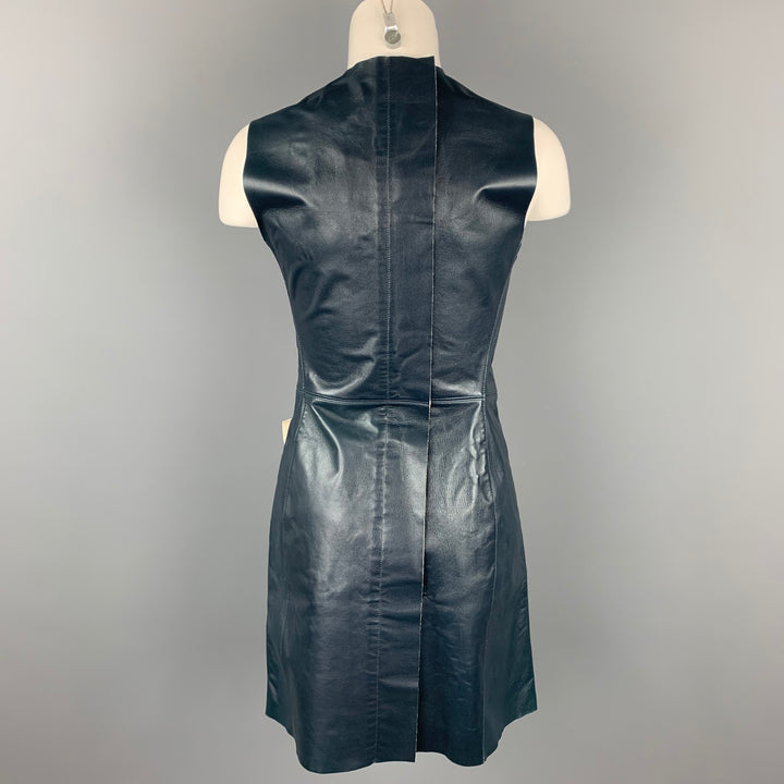 CALVIN KLEIN COLLECTION Size 2 Dark Blue Leather Lamb Skin Sheath Dress