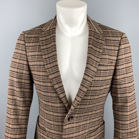 PRADA Size 38 Brown Plaid Lana Wool / Alpaca Notch Lapel Sport Coat