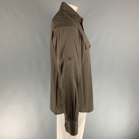 TOM FORD Size XL Green Olive Cotton Epaulettes Long Sleeve Shirt