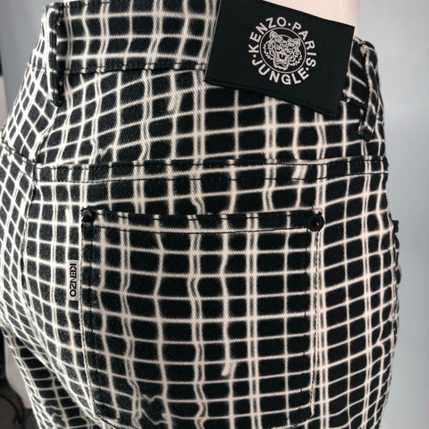 KENZO Size 4 Black & White Cotton Print Jeans