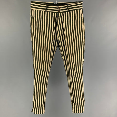 DIESEL / BLACK GOLD Talla 30 Pantalones casuales con bragueta de botones de algodón a rayas color topo verde oliva