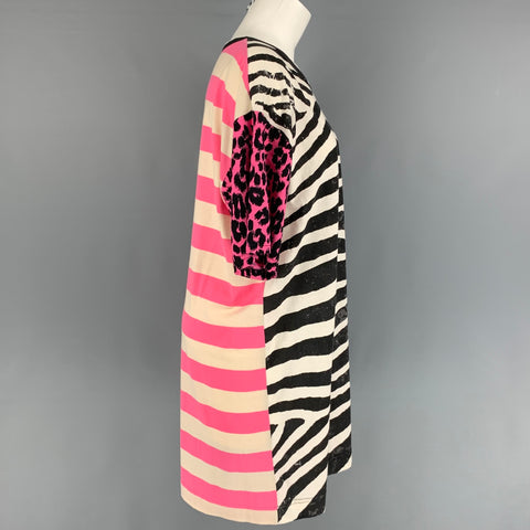 MARC JACOBS Taille XS Blanc Rose Noir Robe T-shirt Imprimé Animal