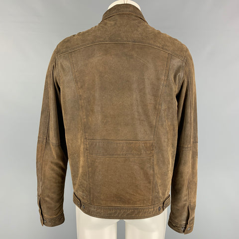SCHOTT Size L Brown Distressed Leather Trucker Jacket