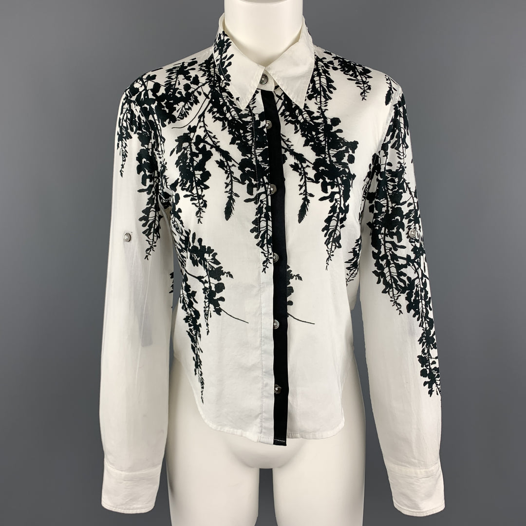 ANN DEMEULEMEESTER Taille 2 Blouse en coton imprimé floral noir et blanc